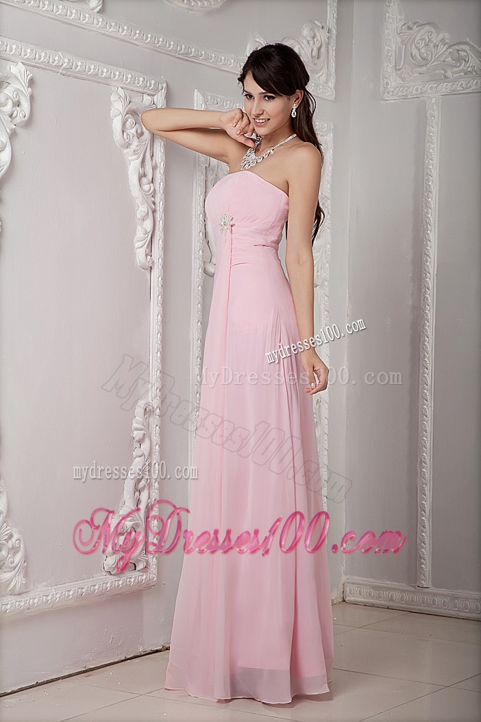 Cheap Baby Pink Graduation Dress with Beading Empire Strapless