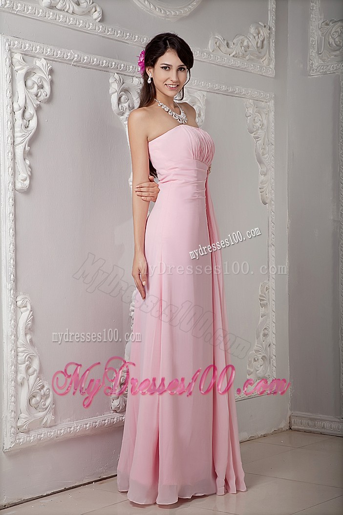 Cheap Baby Pink Graduation Dress with Beading Empire Strapless