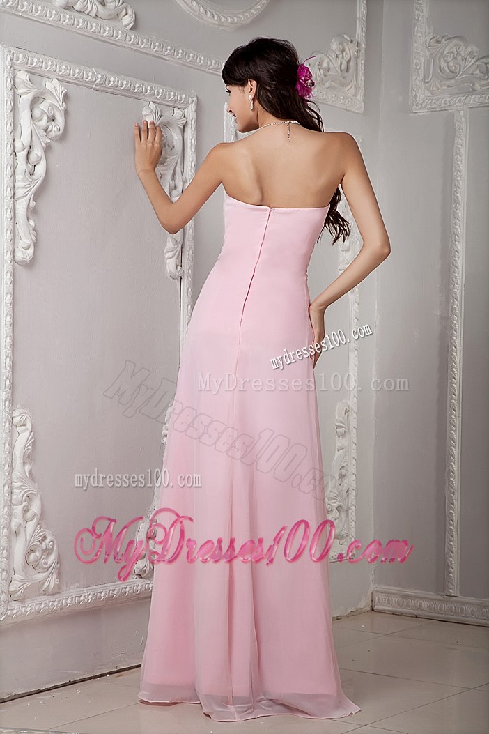 Cheap Baby Pink Graduation Dress with Beading Empire Strapless