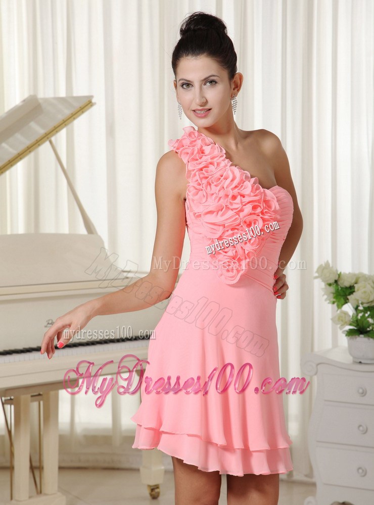 Hand Made Flowers Shoulder and Bust Watermelon Graduation Dress