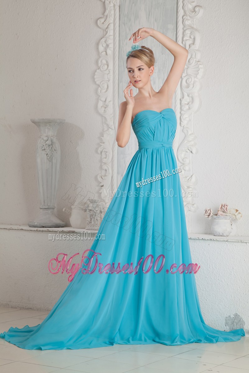 Baby Blue Sweetheart Ruched Graduation Dresses Court Train