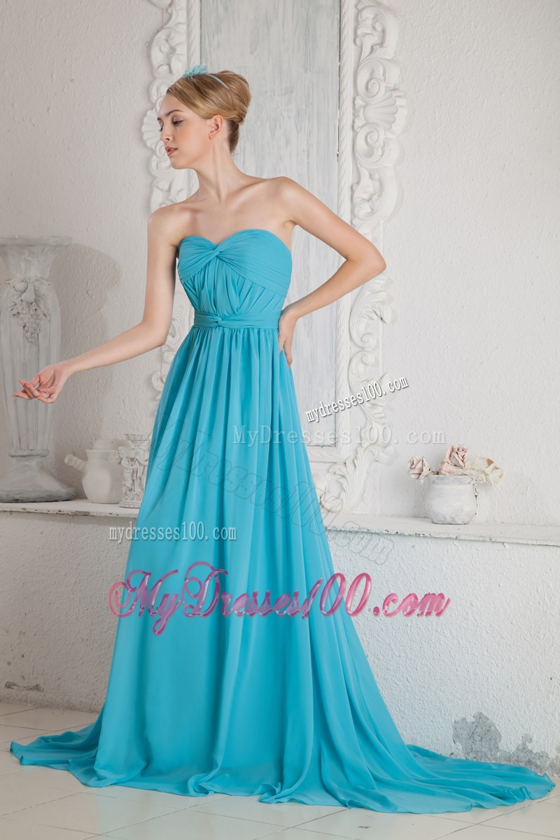 Baby Blue Sweetheart Ruched Graduation Dresses Court Train