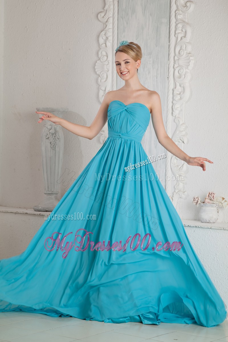 Baby Blue Sweetheart Ruched Graduation Dresses Court Train