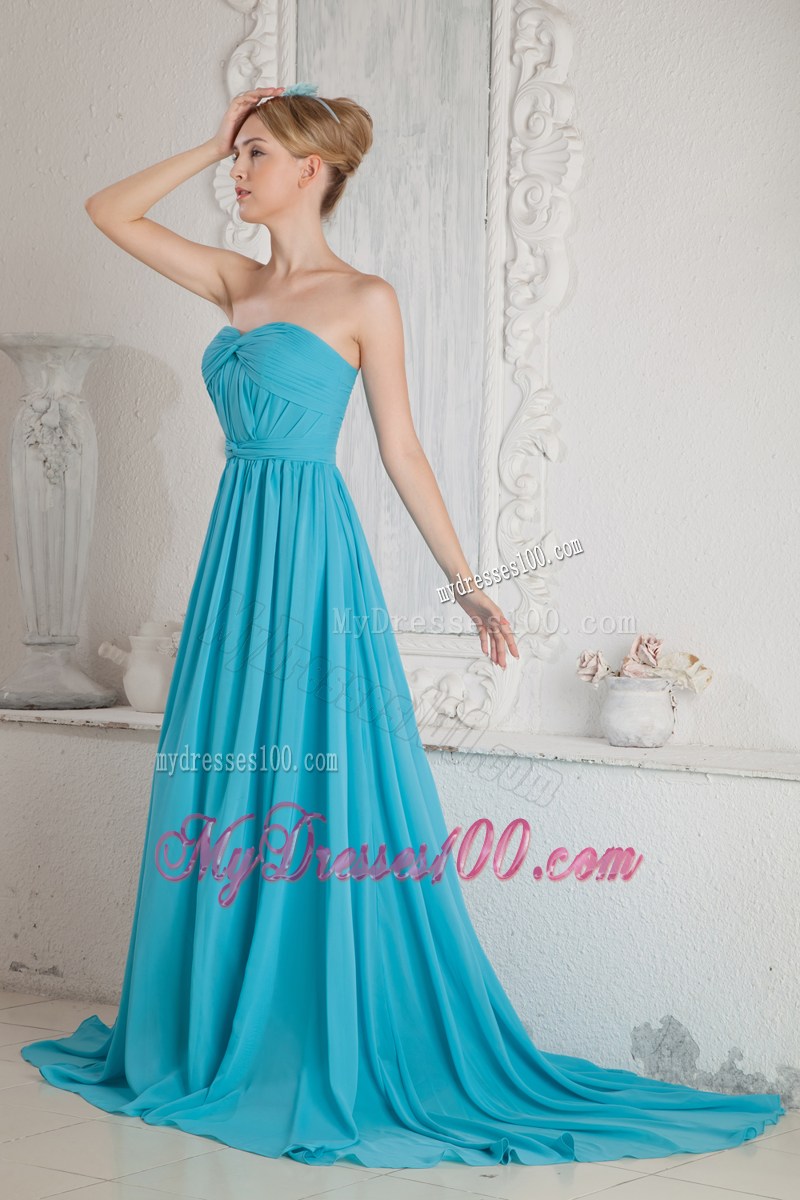 Baby Blue Sweetheart Ruched Graduation Dresses Court Train