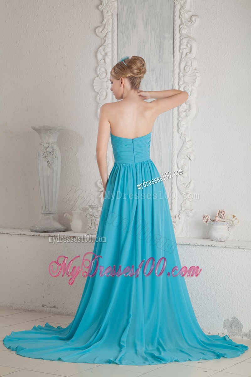 Baby Blue Sweetheart Ruched Graduation Dresses Court Train