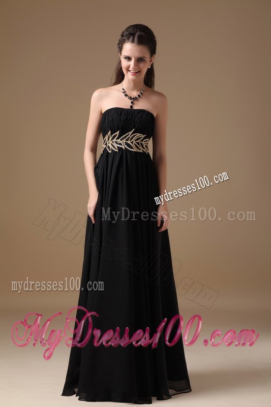 Black Empire Strapless Floor-length Beaded Graduation Dresses