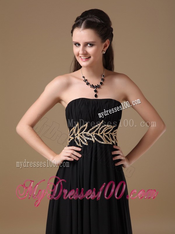 Black Empire Strapless Floor-length Beaded Graduation Dresses