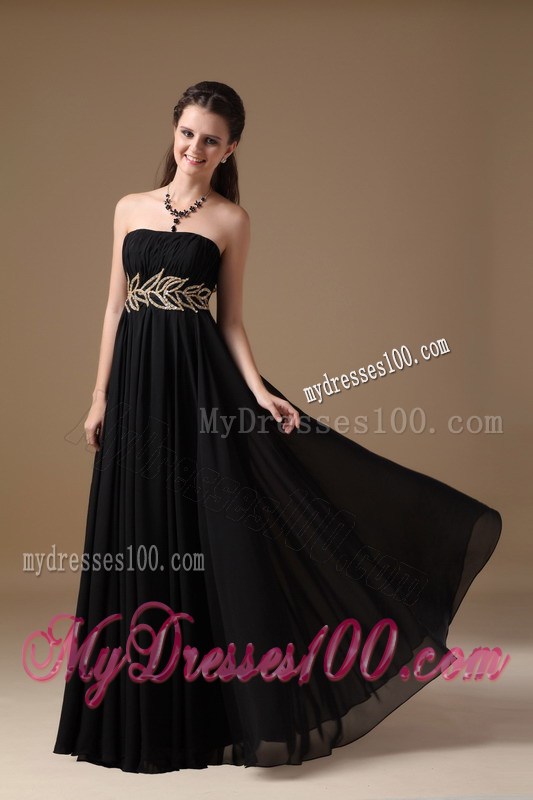 Black Empire Strapless Floor-length Beaded Graduation Dresses