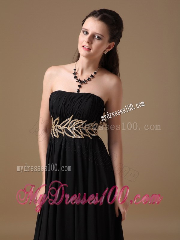 Black Empire Strapless Floor-length Beaded Graduation Dresses