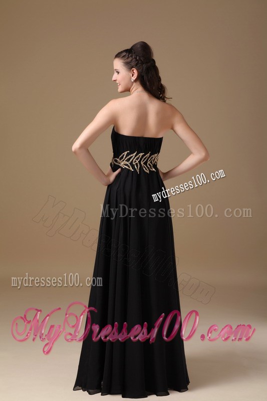Black Empire Strapless Floor-length Beaded Graduation Dresses