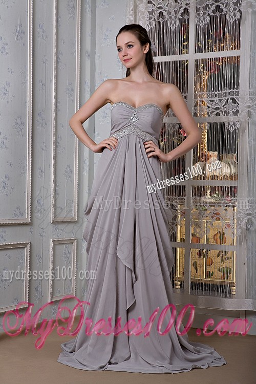 Exclusive Grey Empire Prom Dress Sweetheart Beading Brush Train