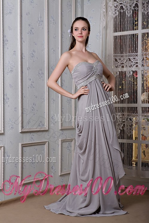 Exclusive Grey Empire Prom Dress Sweetheart Beading Brush Train