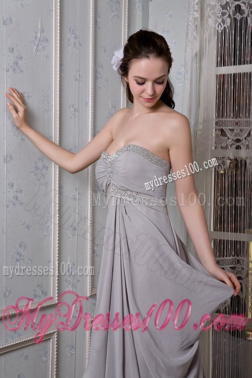 Exclusive Grey Empire Prom Dress Sweetheart Beading Brush Train