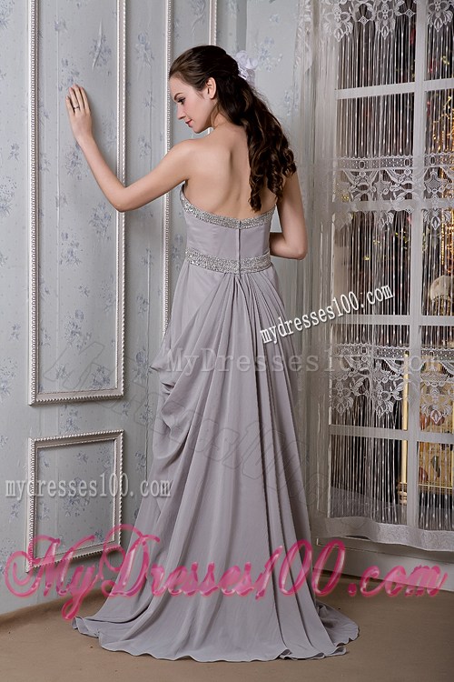 Exclusive Grey Empire Prom Dress Sweetheart Beading Brush Train