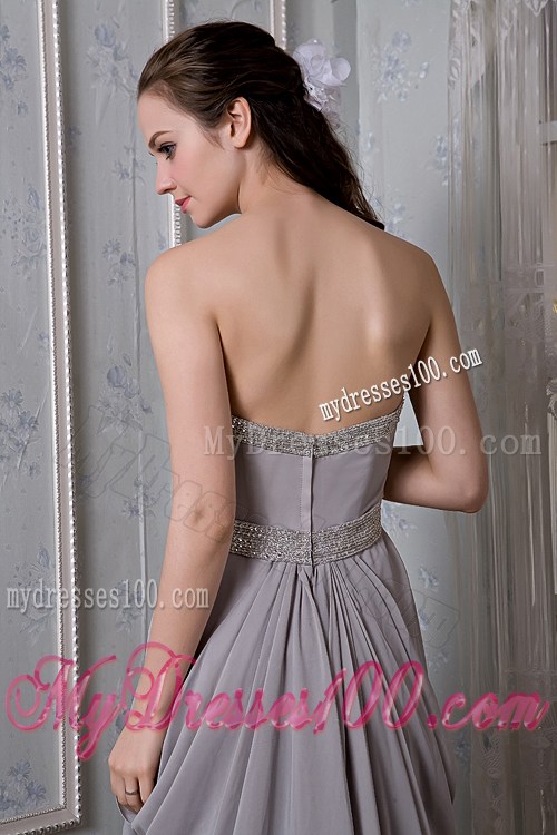 Exclusive Grey Empire Prom Dress Sweetheart Beading Brush Train
