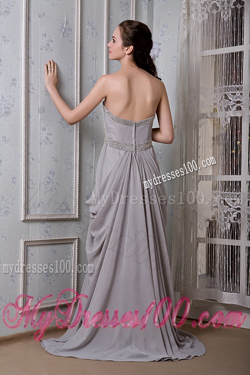 Exclusive Grey Empire Prom Dress Sweetheart Beading Brush Train