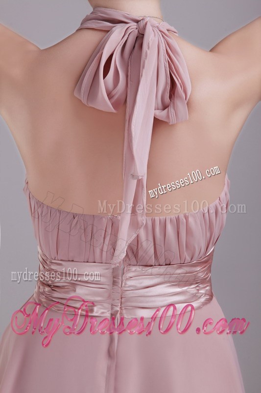 Pink Princess Halter Mini-length Ruched Prom Graduation Dresses