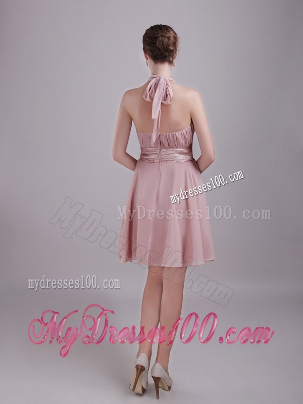 Pink Princess Halter Mini-length Ruched Prom Graduation Dresses