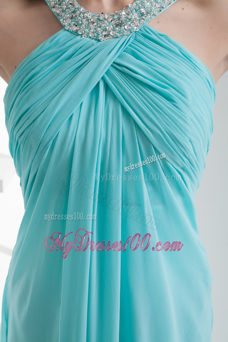 Halter Top Aqua Blue Empire Beading Prom Dress