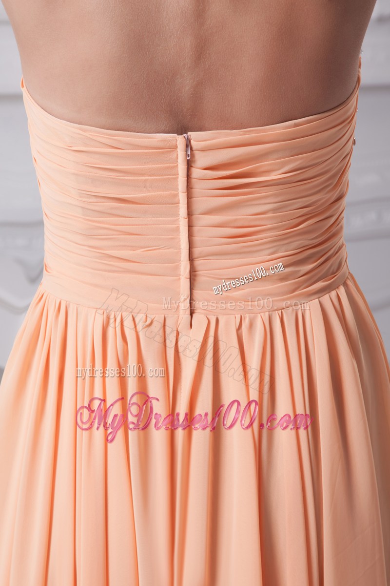 Halter Top Orange Beading Empire Brush Train Prom Dress