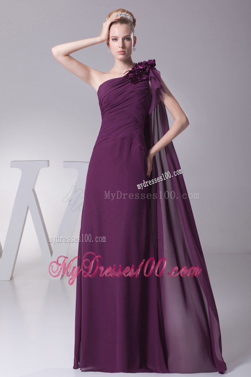 Hand Made Flower One Shoulder Long Watteau Train Prom Dress
