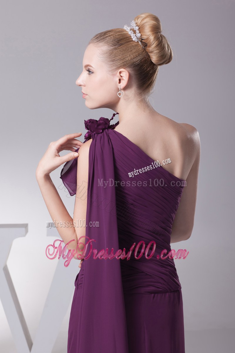 Hand Made Flower One Shoulder Long Watteau Train Prom Dress