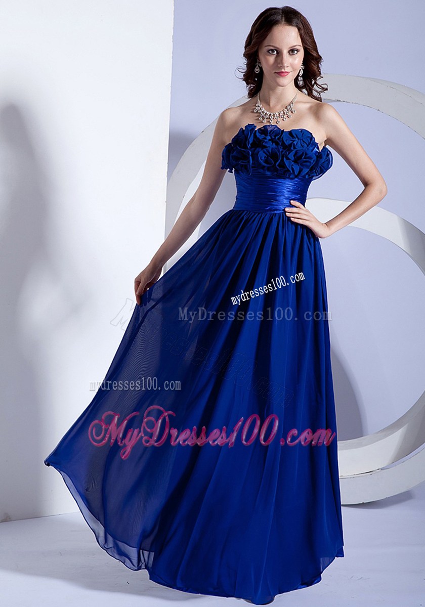 Hand Made Flowers Floor-length Empire 2013 Blue Prom Dress