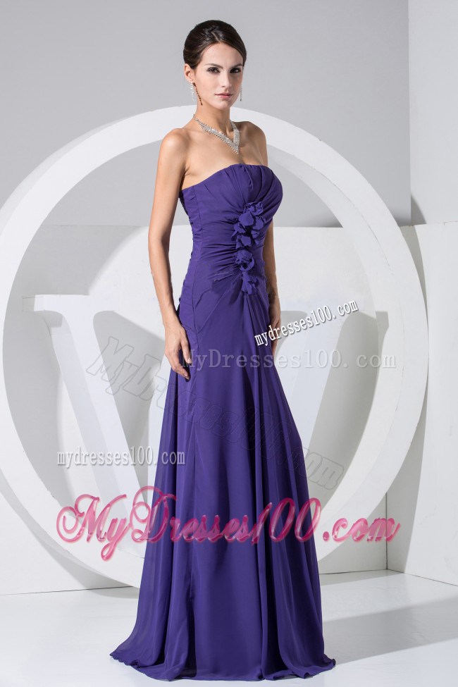 Hand Made Flowers Decorate Bodice Purple 2013 Prom Dress Floor-length Strapless
