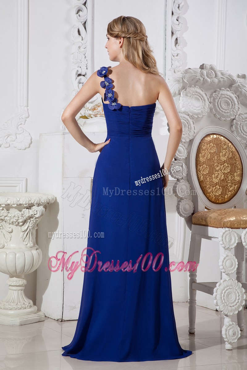 2013 Blue Column Flowers One Shoulder Graduation Dresses Floor-length