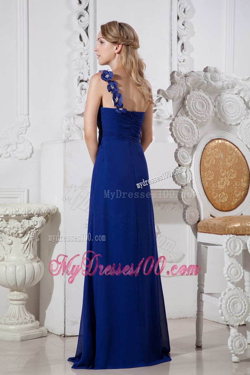 2013 Blue Column Flowers One Shoulder Graduation Dresses Floor-length