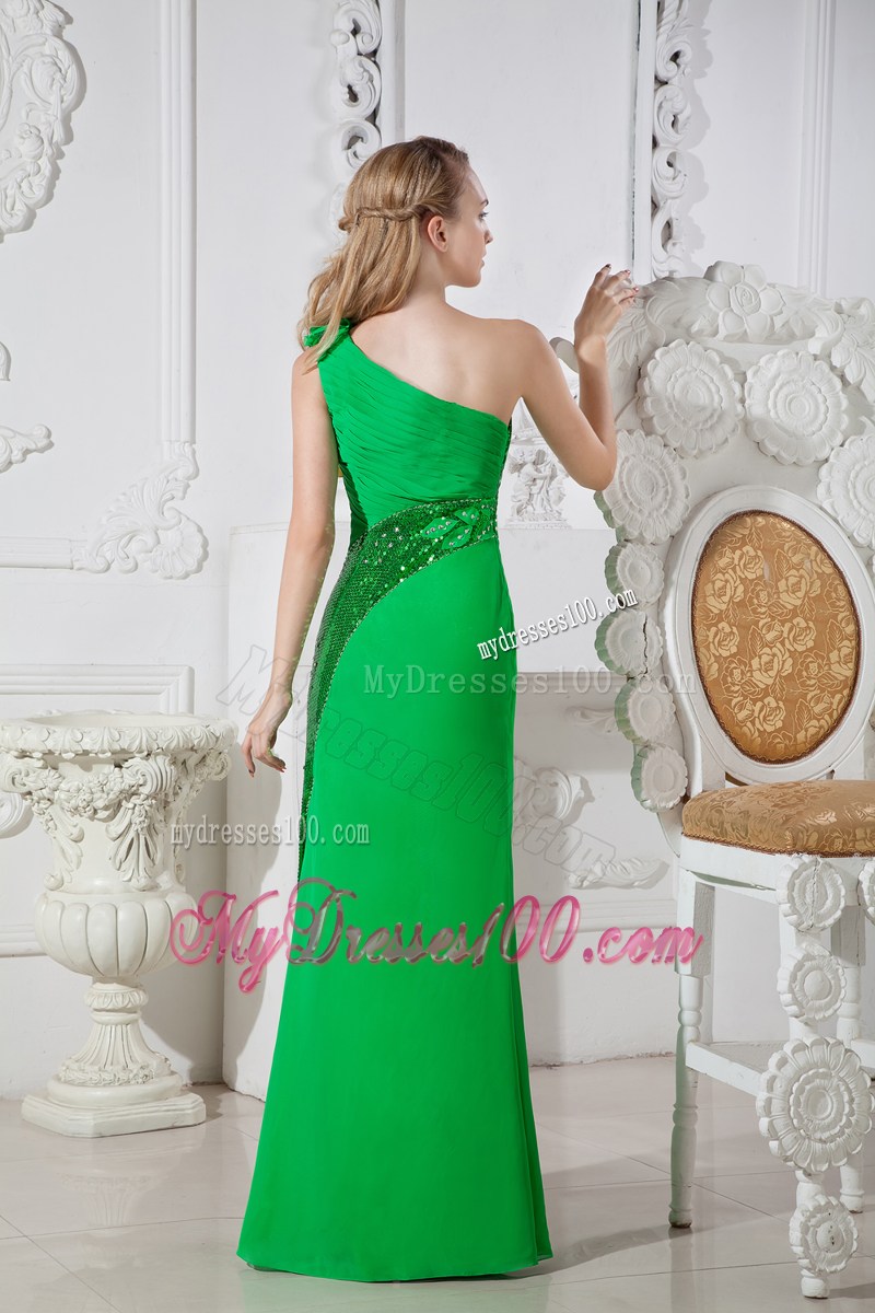 Green One Shoulder Flowers Cut Out Graduation Dress Floor-length