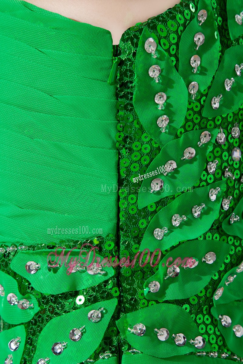 Green One Shoulder Flowers Cut Out Graduation Dress Floor-length