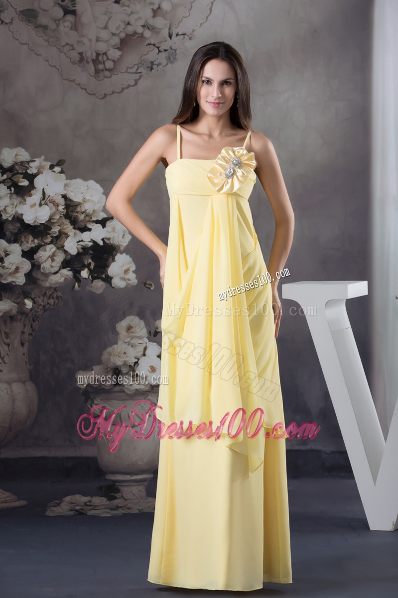 Hand Made Flowers Long Yellow Graduation Dress Empire Straps