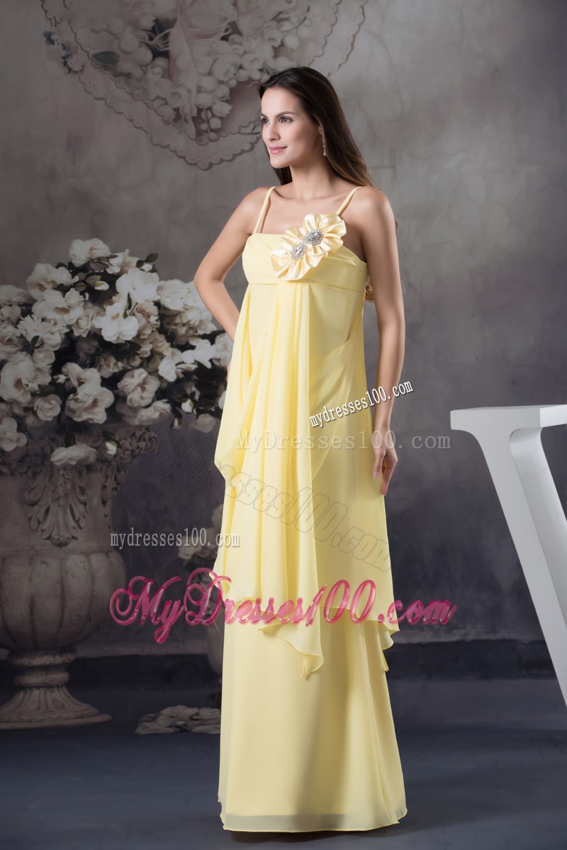 Hand Made Flowers Long Yellow Graduation Dress Empire Straps