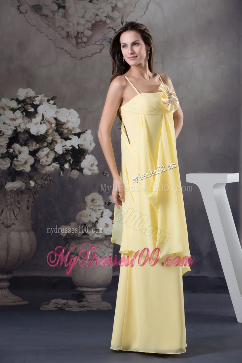 Hand Made Flowers Long Yellow Graduation Dress Empire Straps