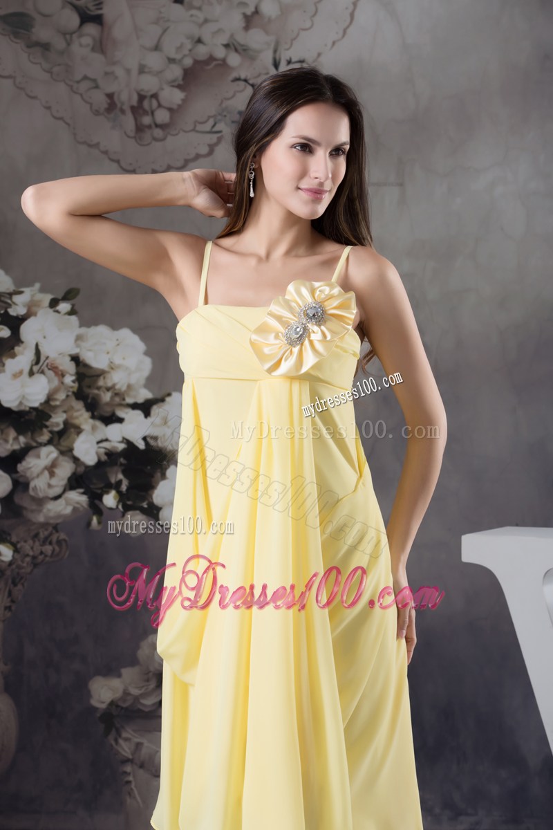 Hand Made Flowers Long Yellow Graduation Dress Empire Straps