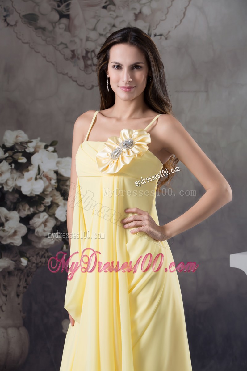 Hand Made Flowers Long Yellow Graduation Dress Empire Straps