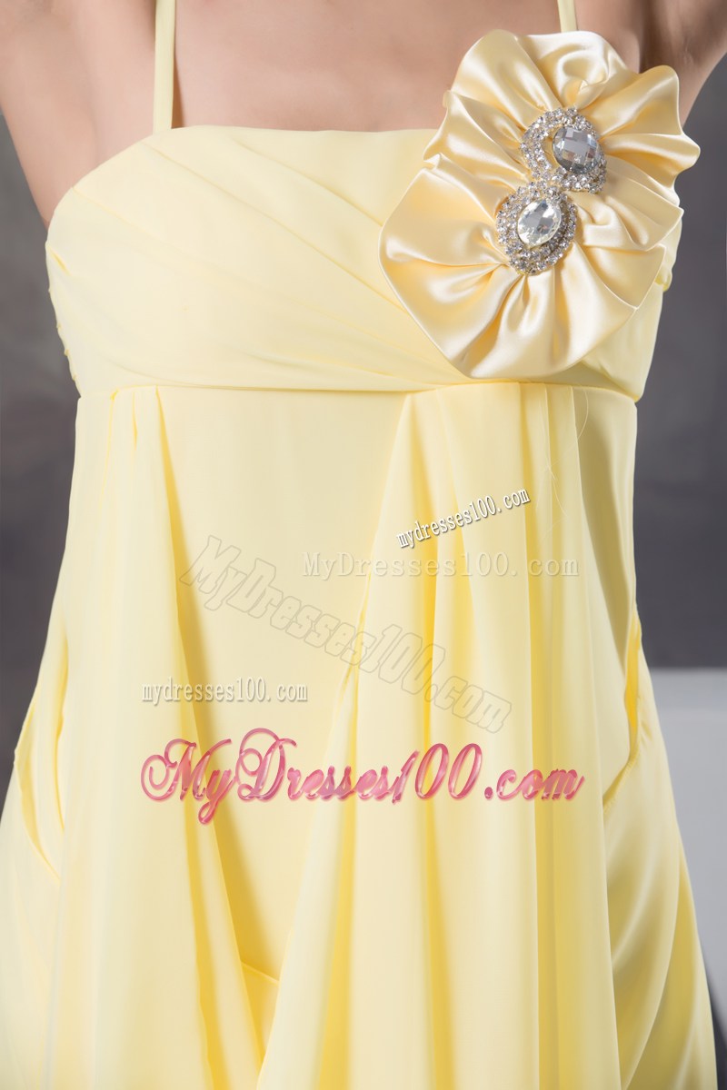 Hand Made Flowers Long Yellow Graduation Dress Empire Straps