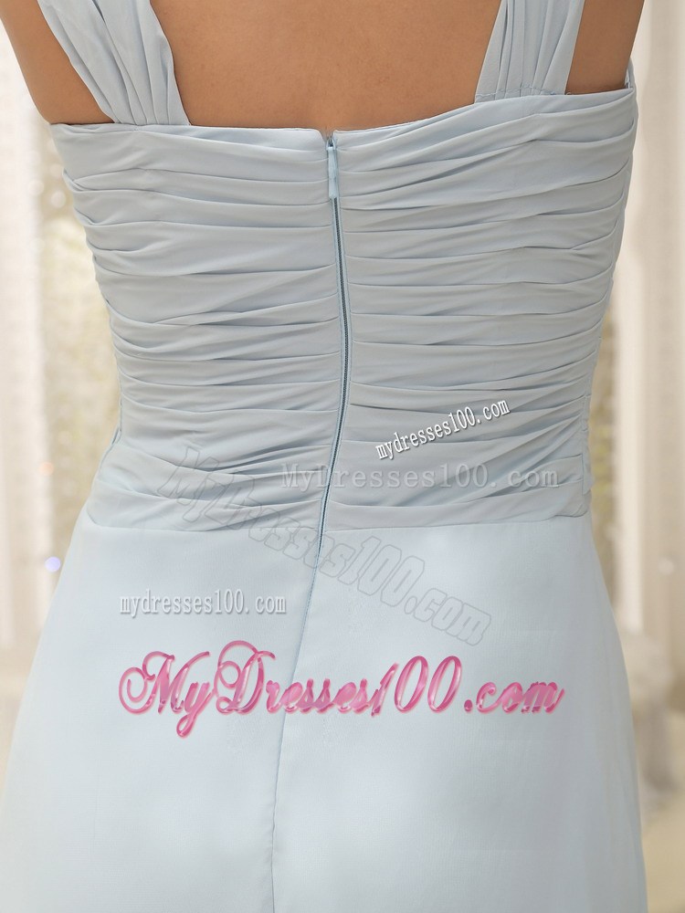 2013 Straps Ruched Hand Made Flowers Baby Blue Graduation Dresses