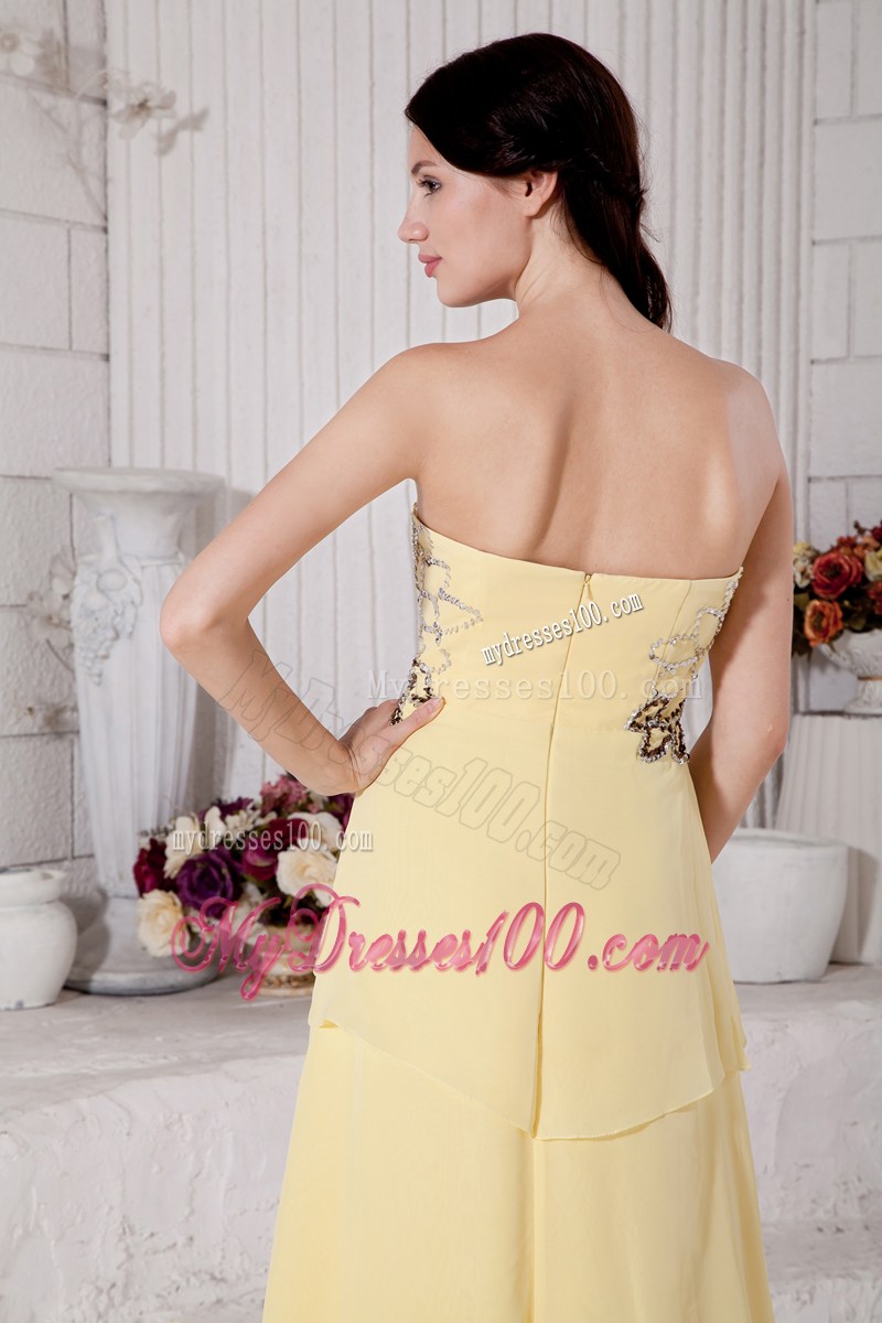 2013 Pretty Light Yellow High-low Graduation Dresses with Beading