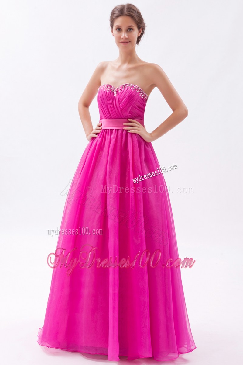 Hot Pink Sweetheart Prom Graduation Dress with Beading