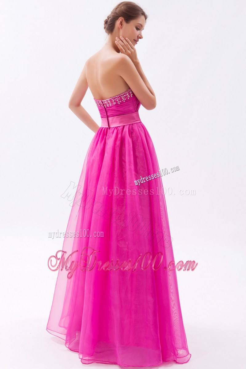 Hot Pink Sweetheart Prom Graduation Dress with Beading