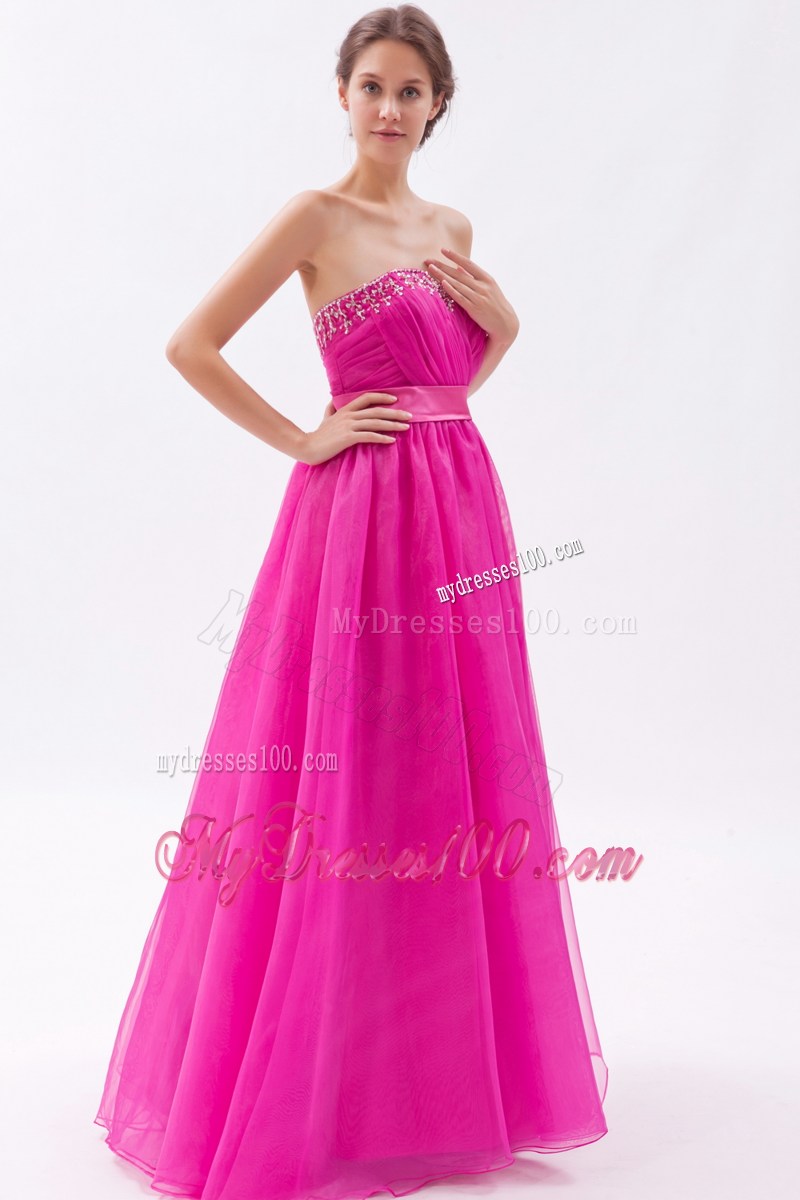 Hot Pink Sweetheart Prom Graduation Dress with Beading