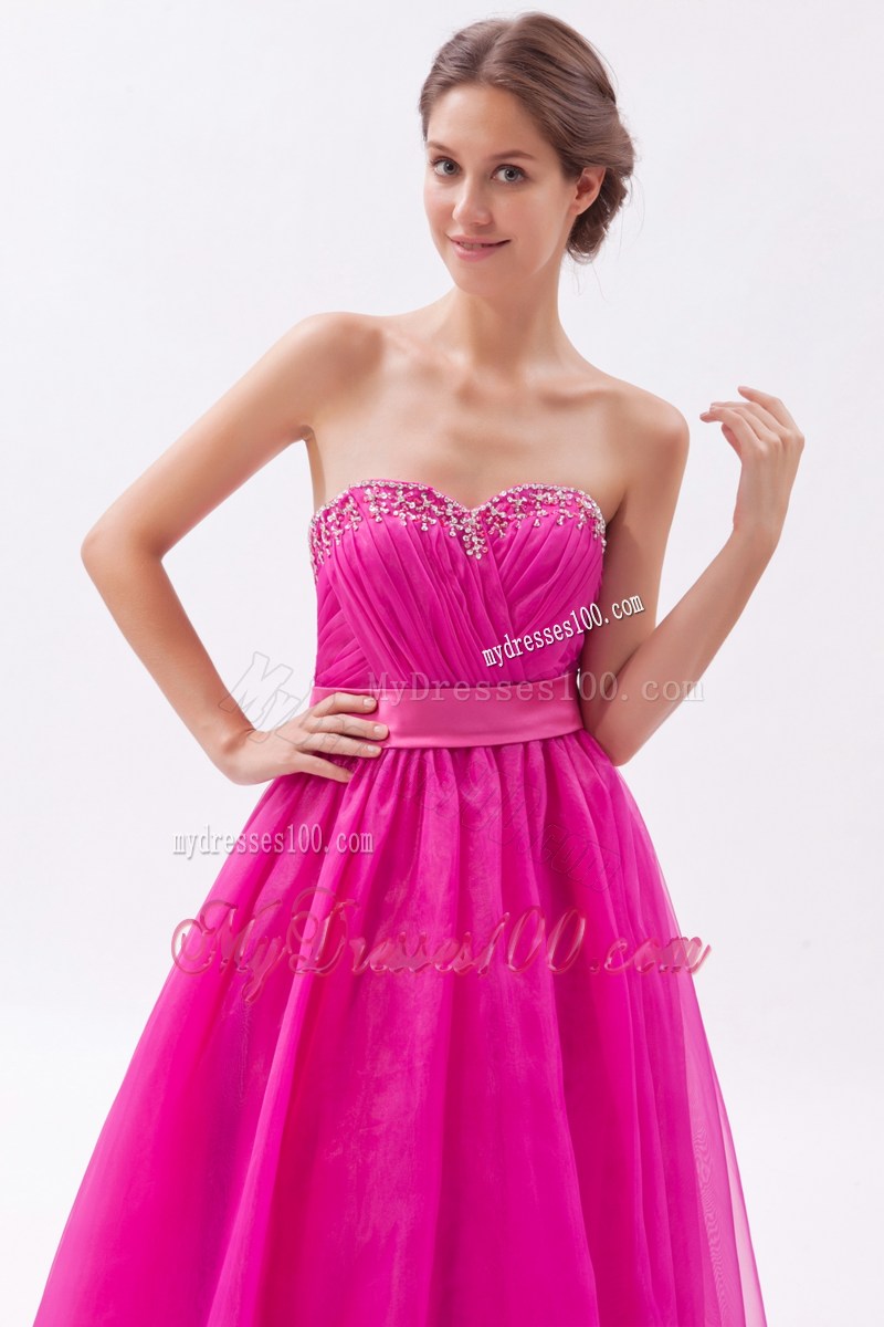 Hot Pink Sweetheart Prom Graduation Dress with Beading