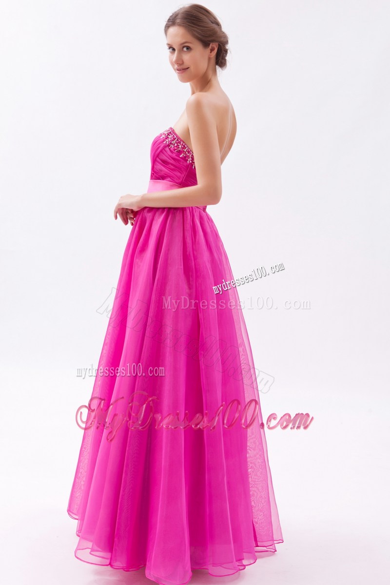 Hot Pink Sweetheart Prom Graduation Dress with Beading