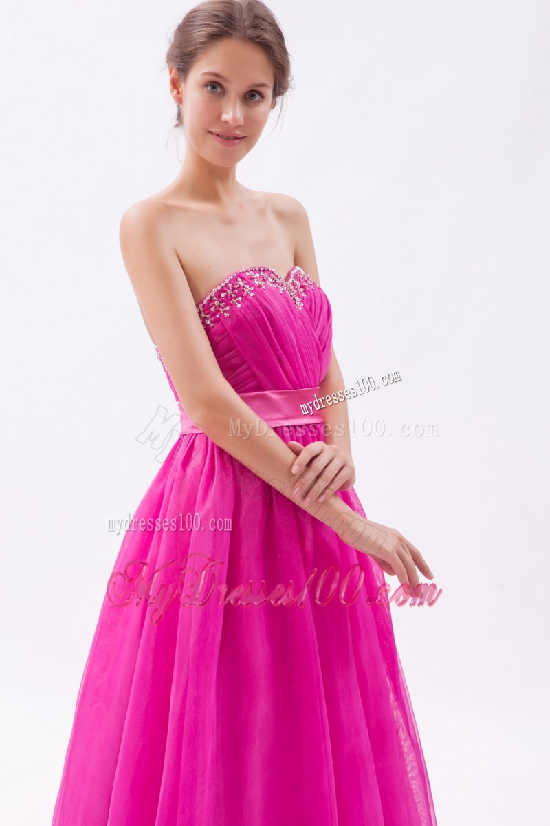 Hot Pink Sweetheart Prom Graduation Dress with Beading