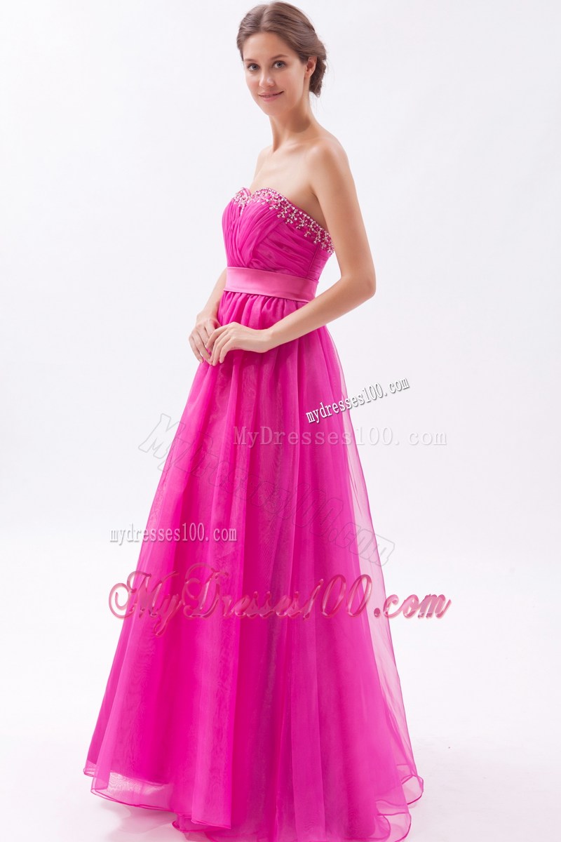 Hot Pink Sweetheart Prom Graduation Dress with Beading