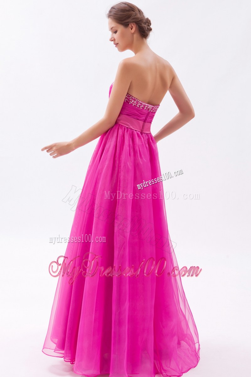 Hot Pink Sweetheart Prom Graduation Dress with Beading