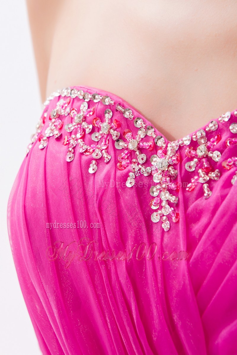 Hot Pink Sweetheart Prom Graduation Dress with Beading