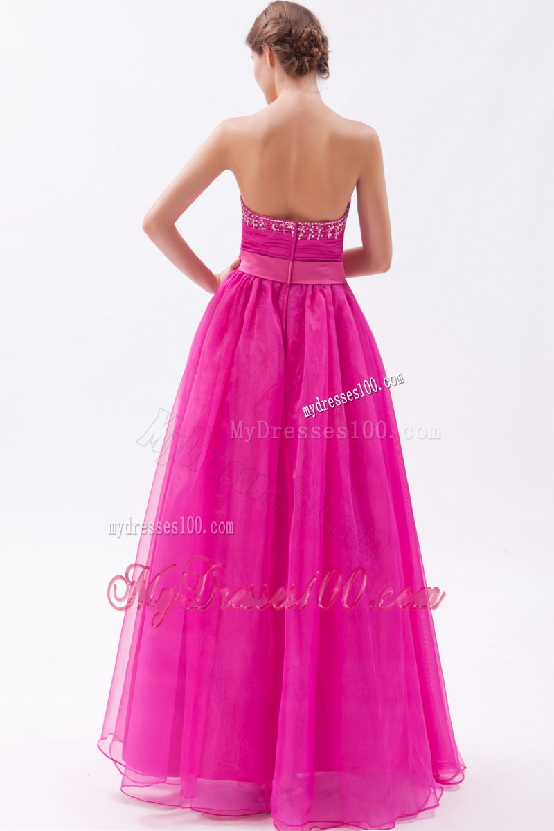 Hot Pink Sweetheart Prom Graduation Dress with Beading